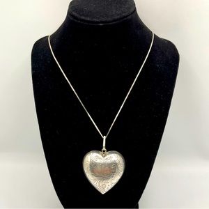 Large Vintage Sterling Silver”Puffy” 3D Heart Pendant and 30 inch Chain